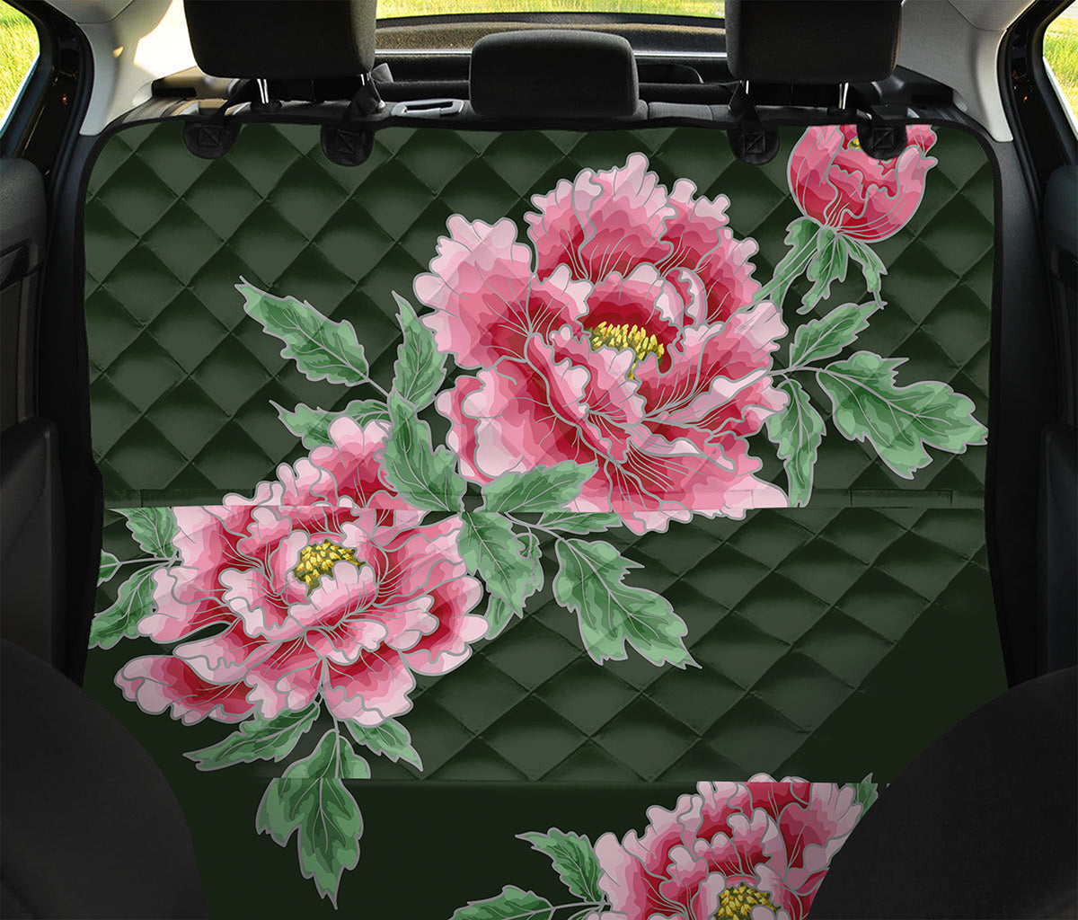 Japanese Peony Print Pet Car Back Seat Cover