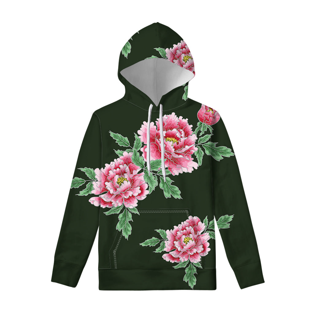 Japanese Peony Print Pullover Hoodie
