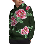 Japanese Peony Print Pullover Hoodie