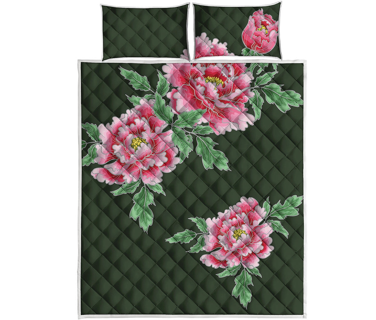 Japanese Peony Print Quilt Bed Set
