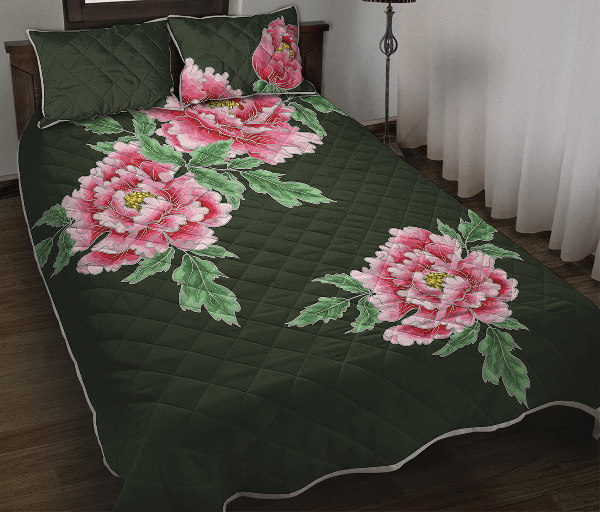 Japanese Peony Print Quilt Bed Set