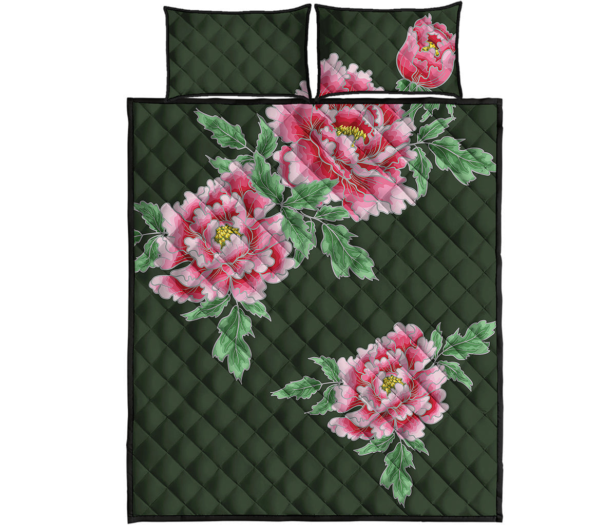 Japanese Peony Print Quilt Bed Set