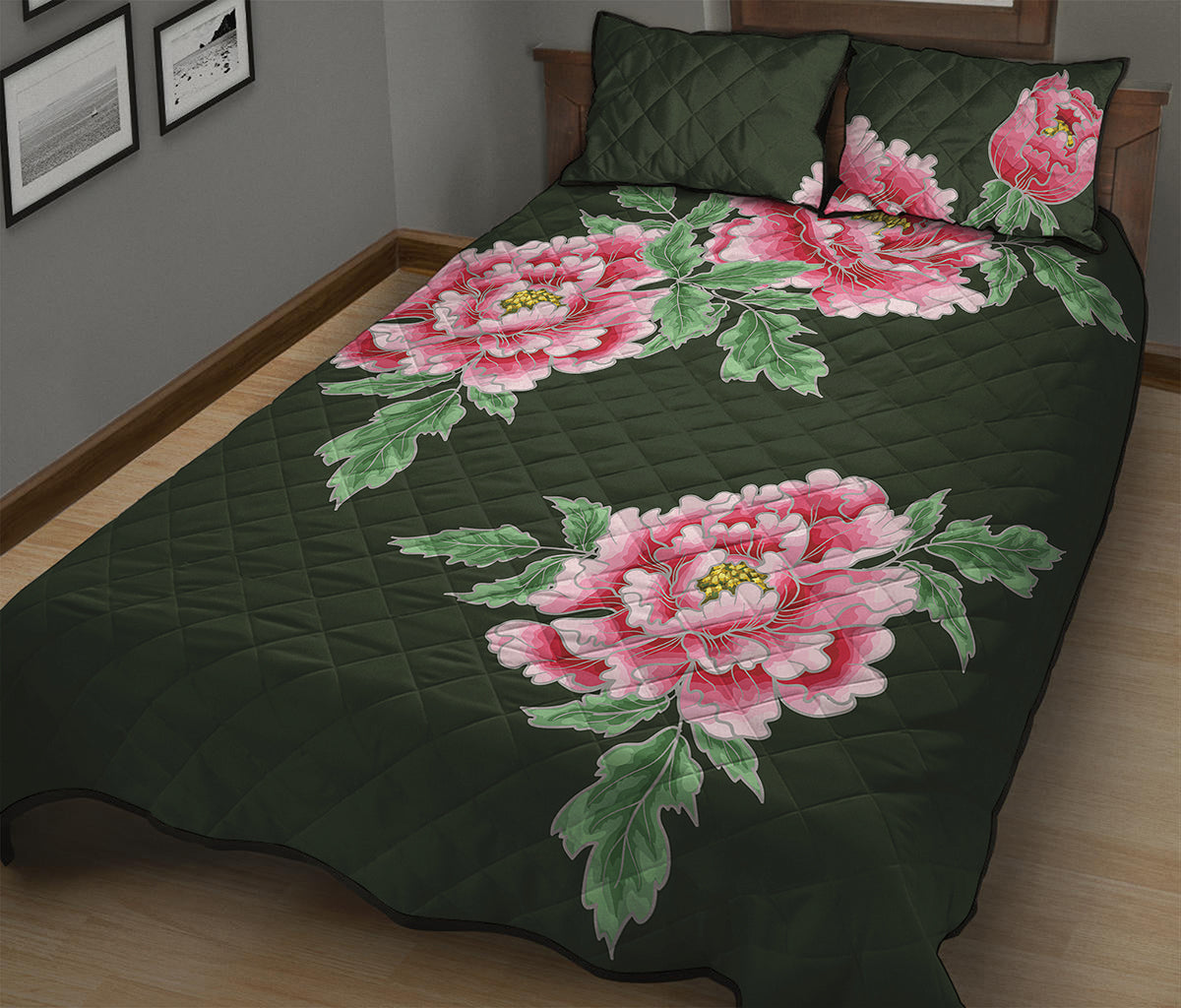 Japanese Peony Print Quilt Bed Set
