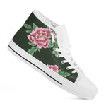 Japanese Peony Print White High Top Shoes