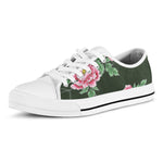 Japanese Peony Print White Low Top Shoes