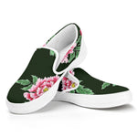 Japanese Peony Print White Slip On Shoes