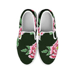 Japanese Peony Print White Slip On Shoes