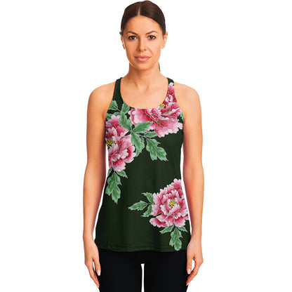 Japanese Peony Print Women's Racerback Tank Top