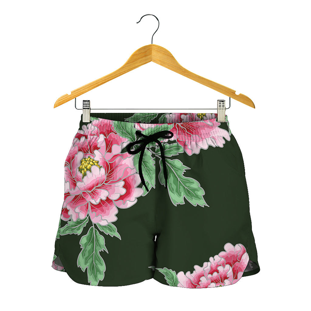 Japanese Peony Print Women's Shorts