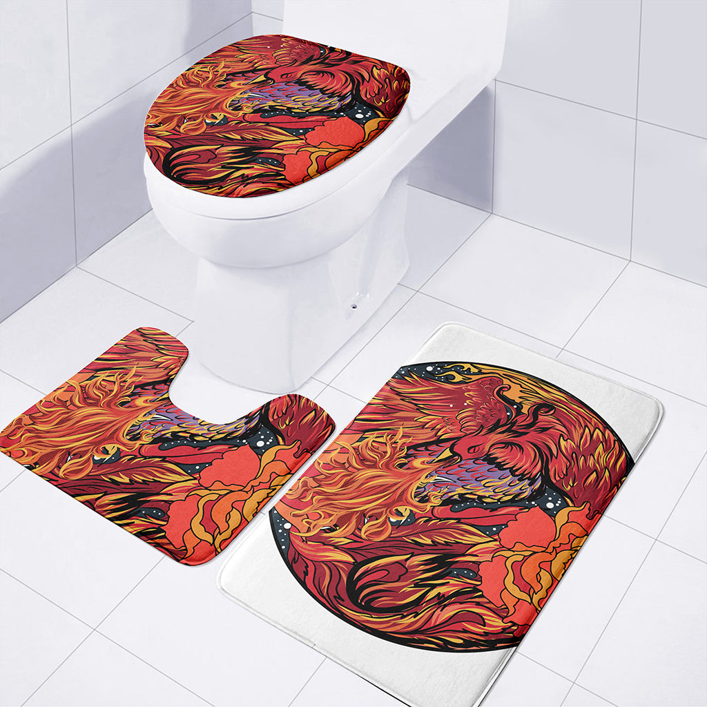 Japanese Phoenix Print 3 Piece Bath Mat Set