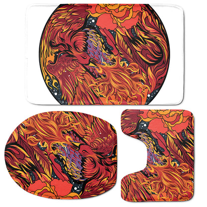 Japanese Phoenix Print 3 Piece Bath Mat Set