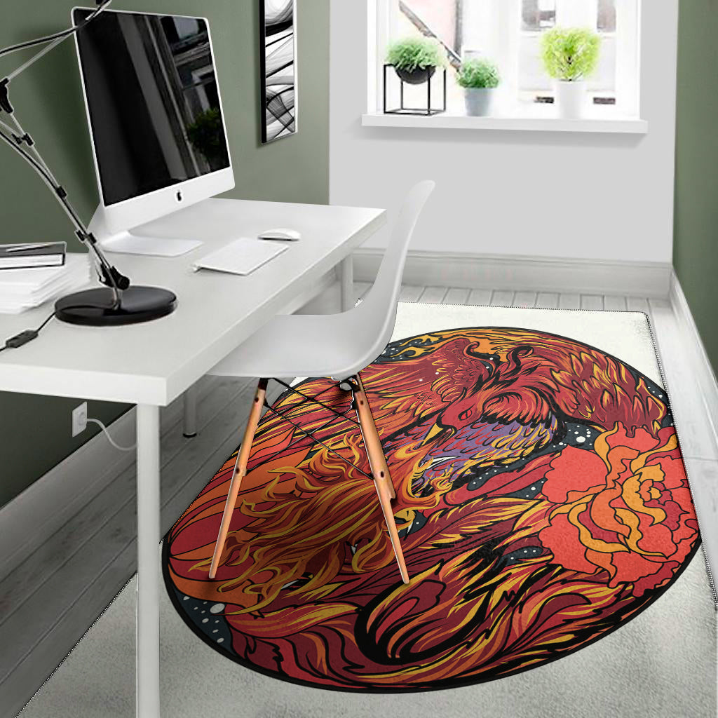 Japanese Phoenix Print Area Rug