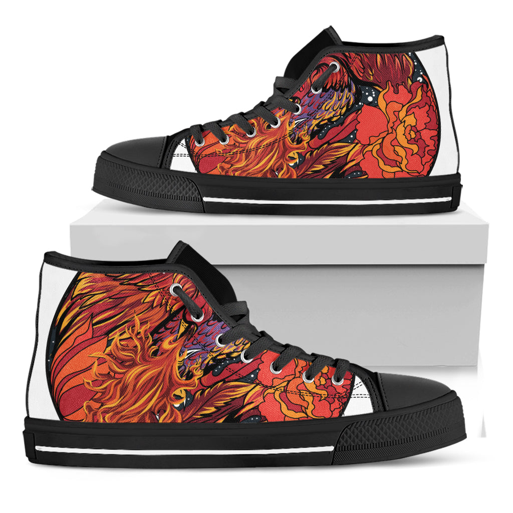 Japanese Phoenix Print Black High Top Shoes