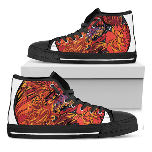 Japanese Phoenix Print Black High Top Shoes