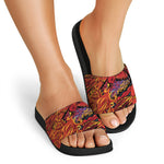Japanese Phoenix Print Black Slide Sandals