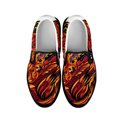 Japanese Phoenix Print Black Slip On Shoes