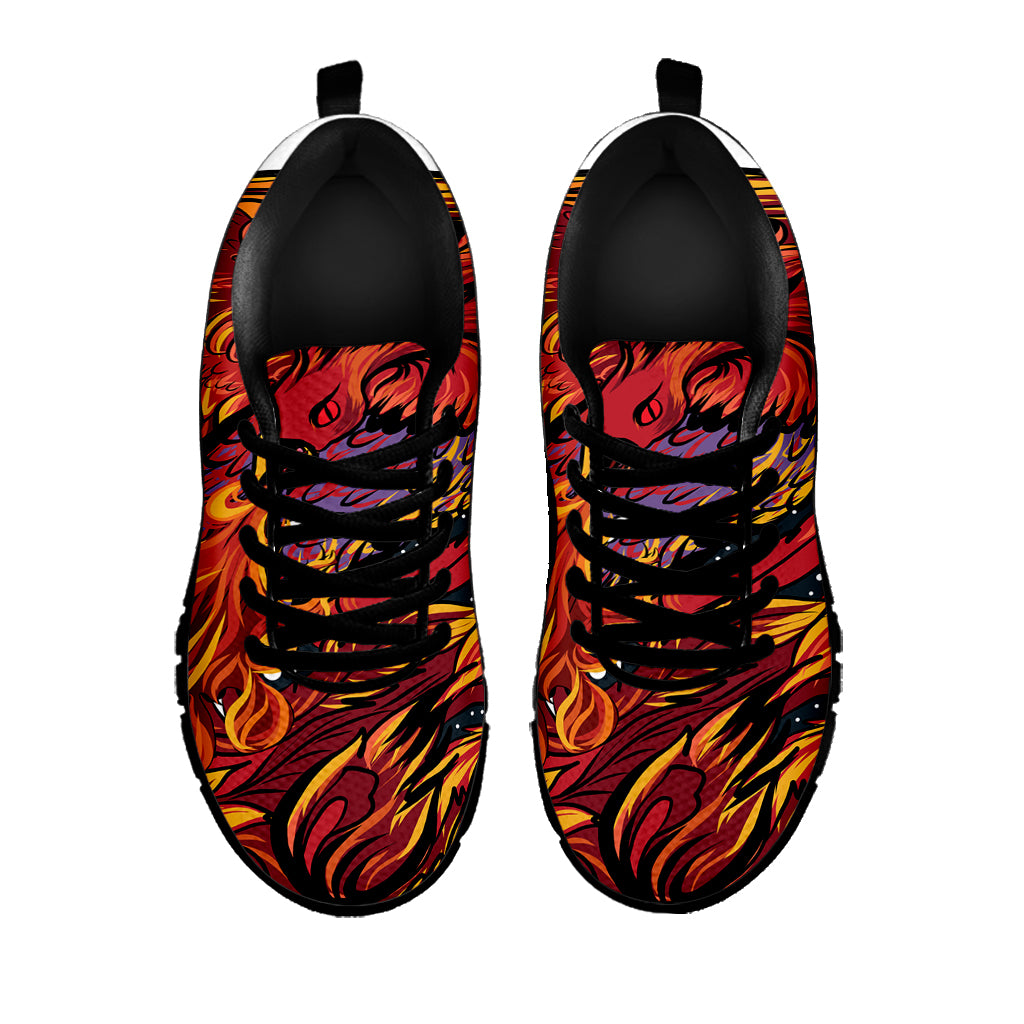 Japanese Phoenix Print Black Sneakers