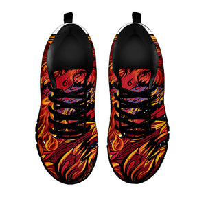 Japanese Phoenix Print Black Sneakers