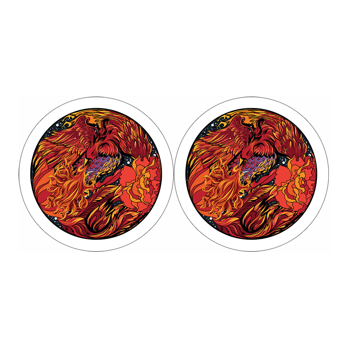 Japanese Phoenix Print Car Coasters