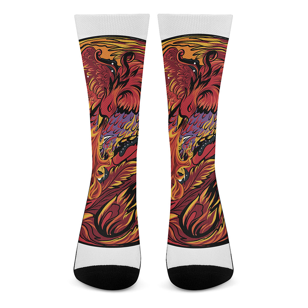Japanese Phoenix Print Crew Socks