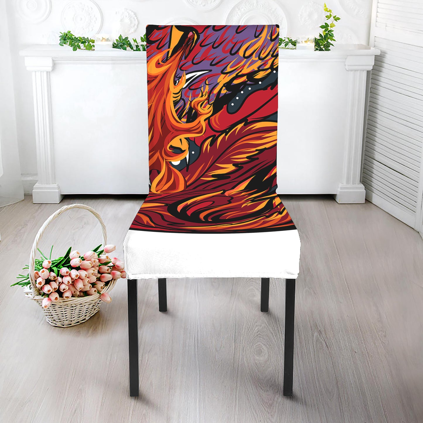 Japanese Phoenix Print Dining Chair Slipcover