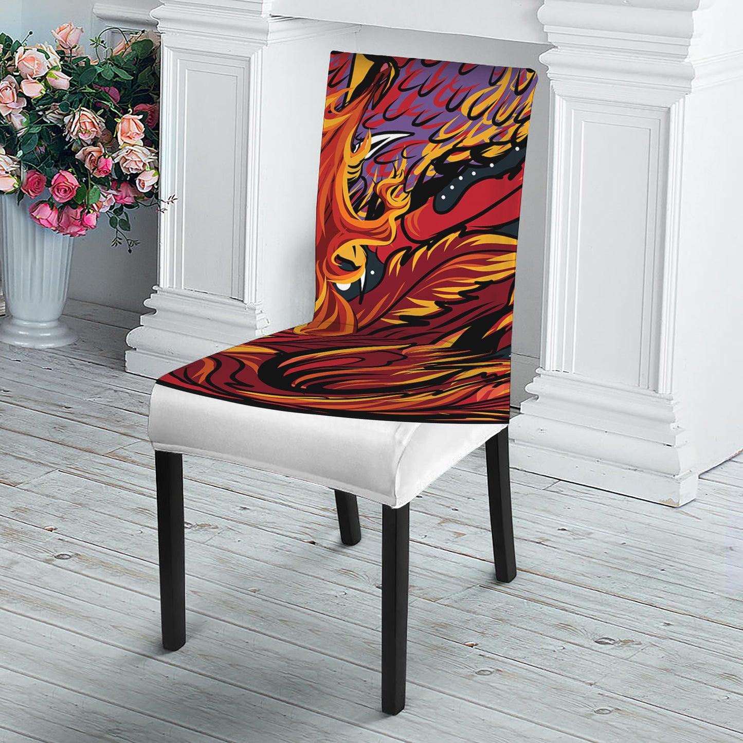 Japanese Phoenix Print Dining Chair Slipcover