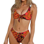 Japanese Phoenix Print Front Bow Tie Bikini