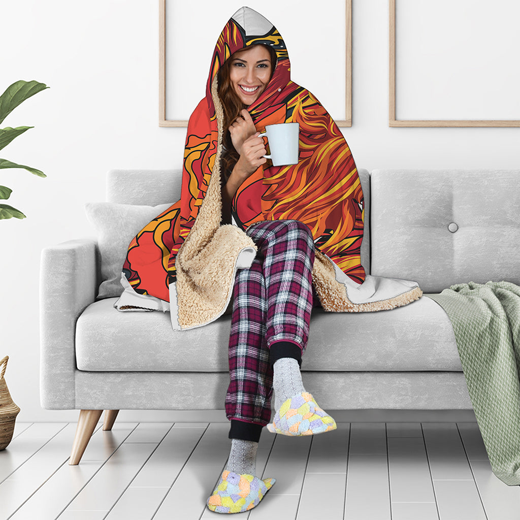 Japanese Phoenix Print Hooded Blanket