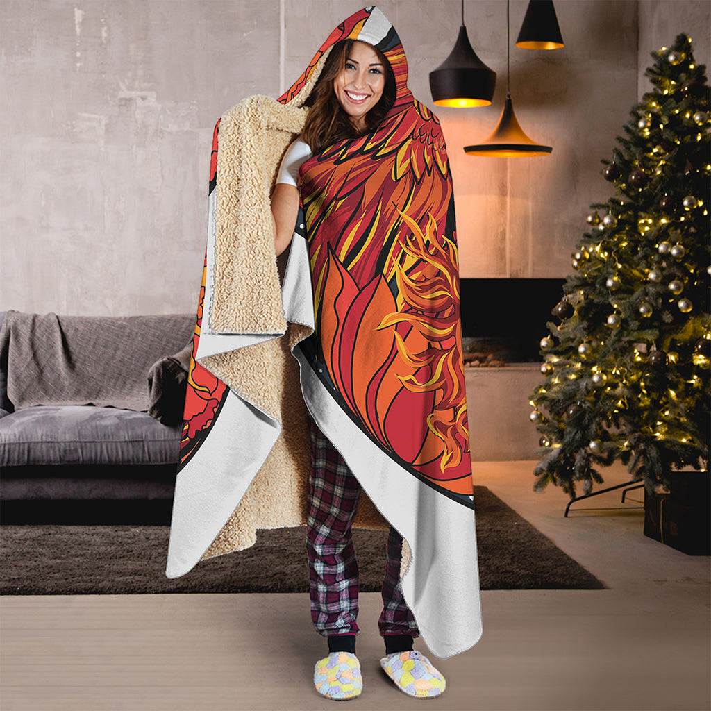 Japanese Phoenix Print Hooded Blanket