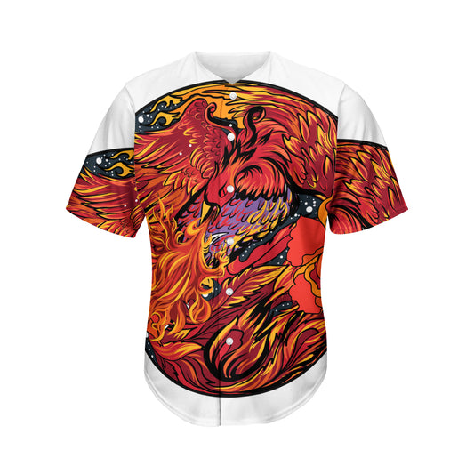 Japanese Phoenix Print Men's Baseball Jersey