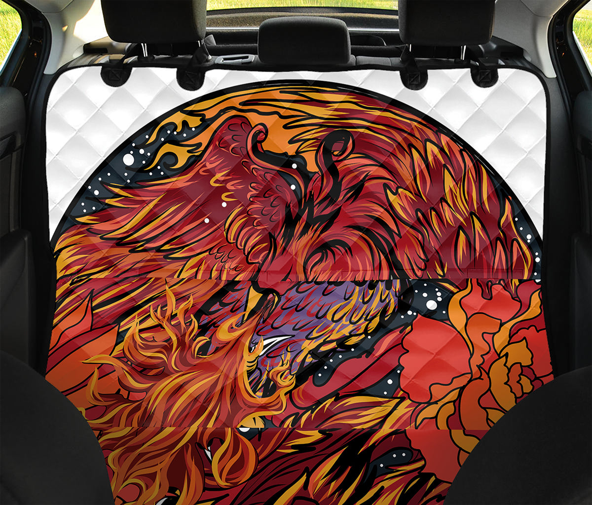 Japanese Phoenix Print Pet Car Back Seat Cover