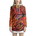 Japanese Phoenix Print Pullover Hoodie Dress