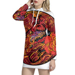 Japanese Phoenix Print Pullover Hoodie Dress
