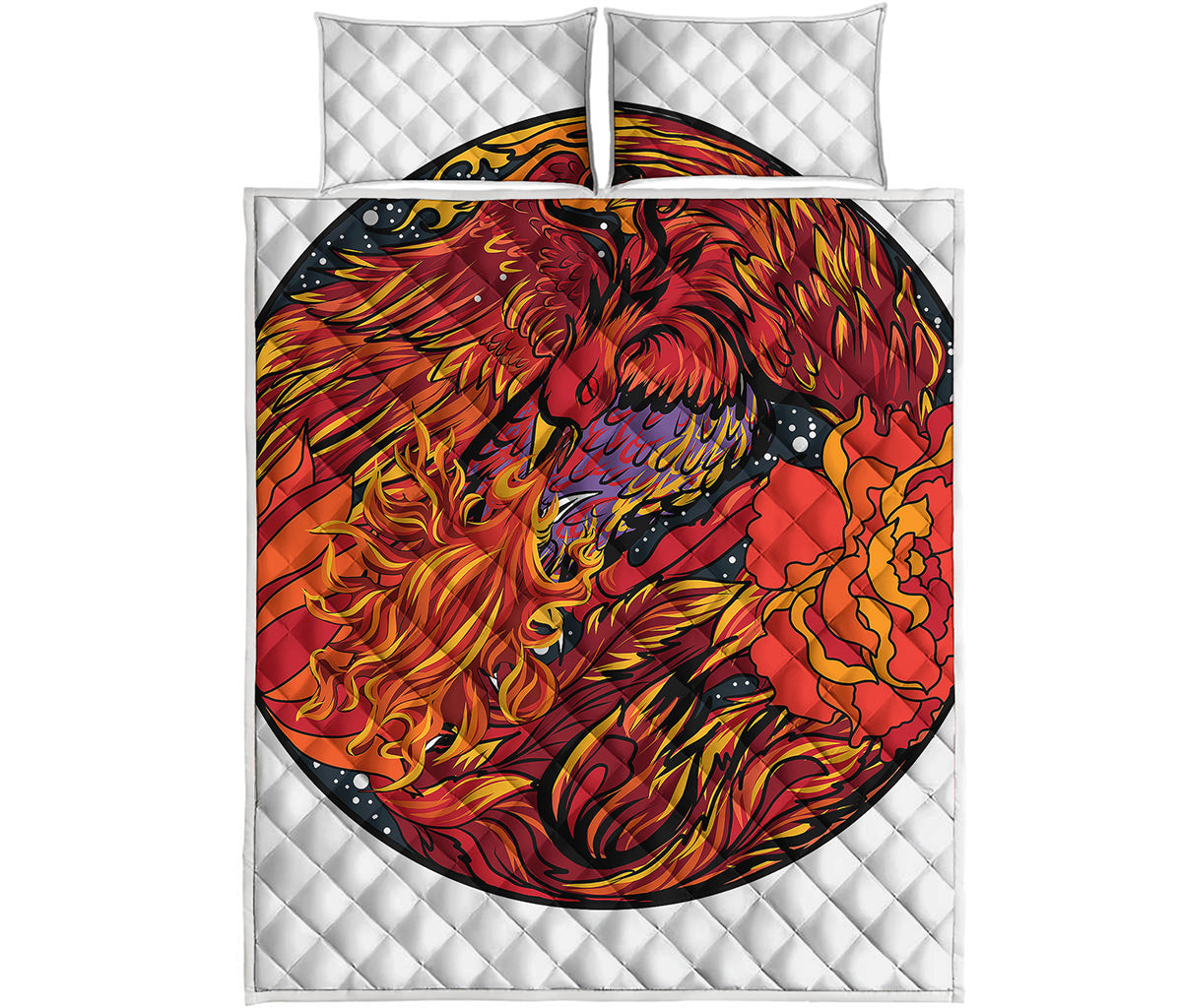 Japanese Phoenix Print Quilt Bed Set