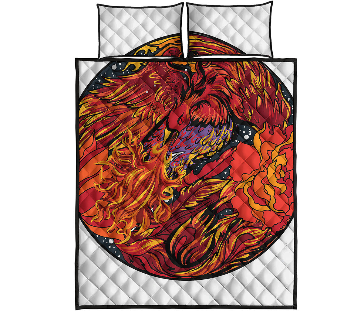 Japanese Phoenix Print Quilt Bed Set