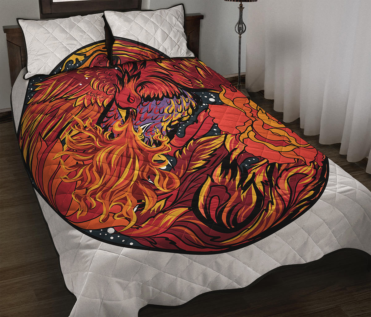 Japanese Phoenix Print Quilt Bed Set