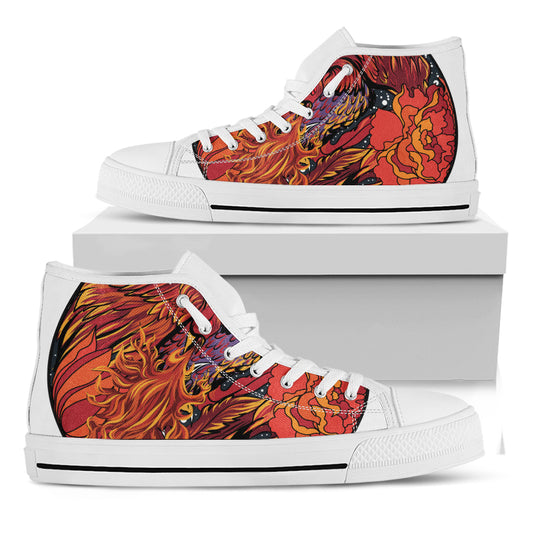 Japanese Phoenix Print White High Top Shoes
