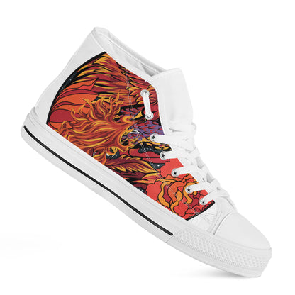 Japanese Phoenix Print White High Top Shoes