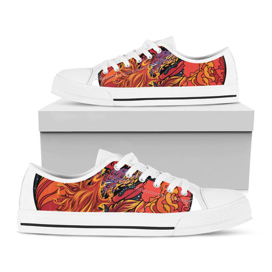 Japanese Phoenix Print White Low Top Shoes