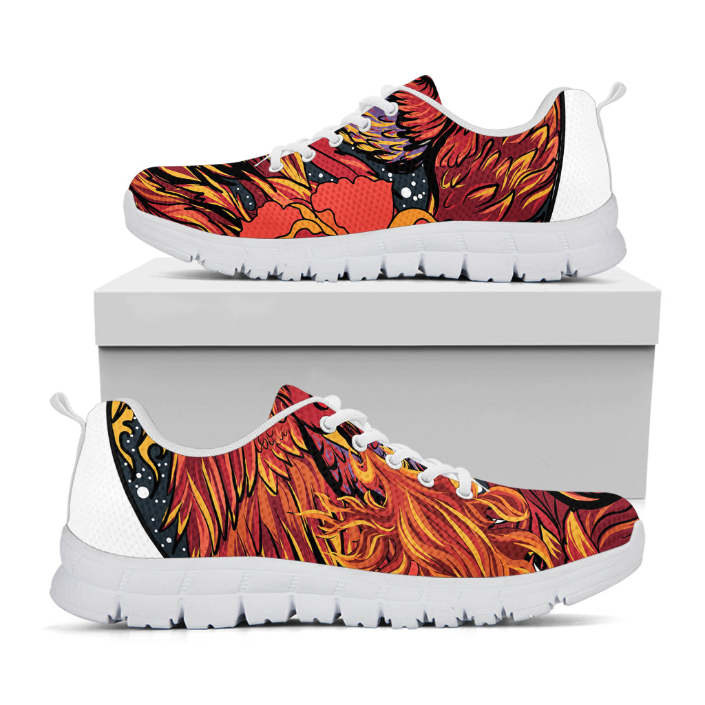 Japanese Phoenix Print White Sneakers