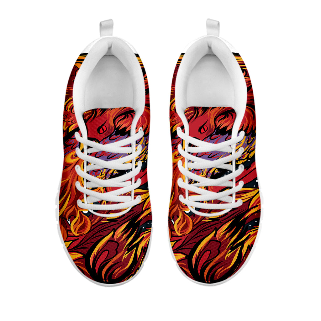 Japanese Phoenix Print White Sneakers