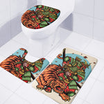Japanese Samurai And Tiger Print 3 Piece Bath Mat Set