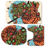 Japanese Samurai And Tiger Print 3 Piece Bath Mat Set