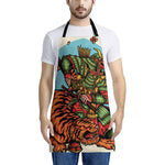 Japanese Samurai And Tiger Print Apron