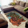 Japanese Samurai And Tiger Print Floor Mat