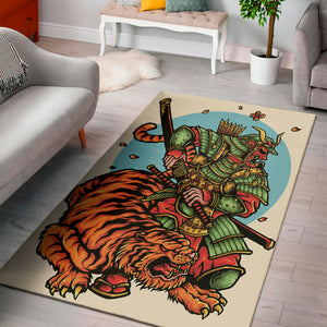 Japanese Samurai And Tiger Print Area Rug