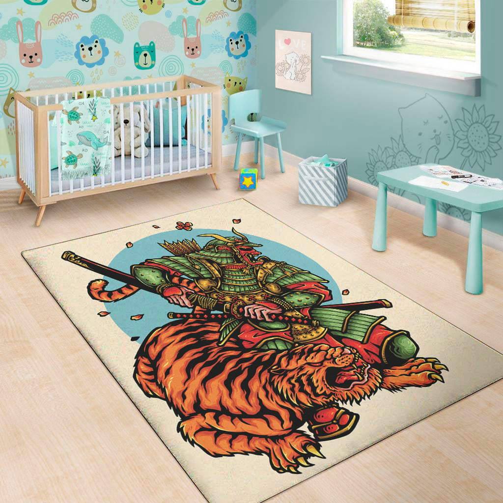 Japanese Samurai And Tiger Print Area Rug