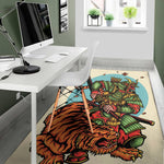 Japanese Samurai And Tiger Print Area Rug