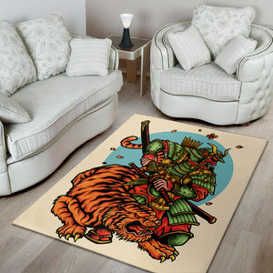 Japanese Samurai And Tiger Print Area Rug