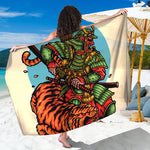 Japanese Samurai And Tiger Print Beach Sarong Wrap